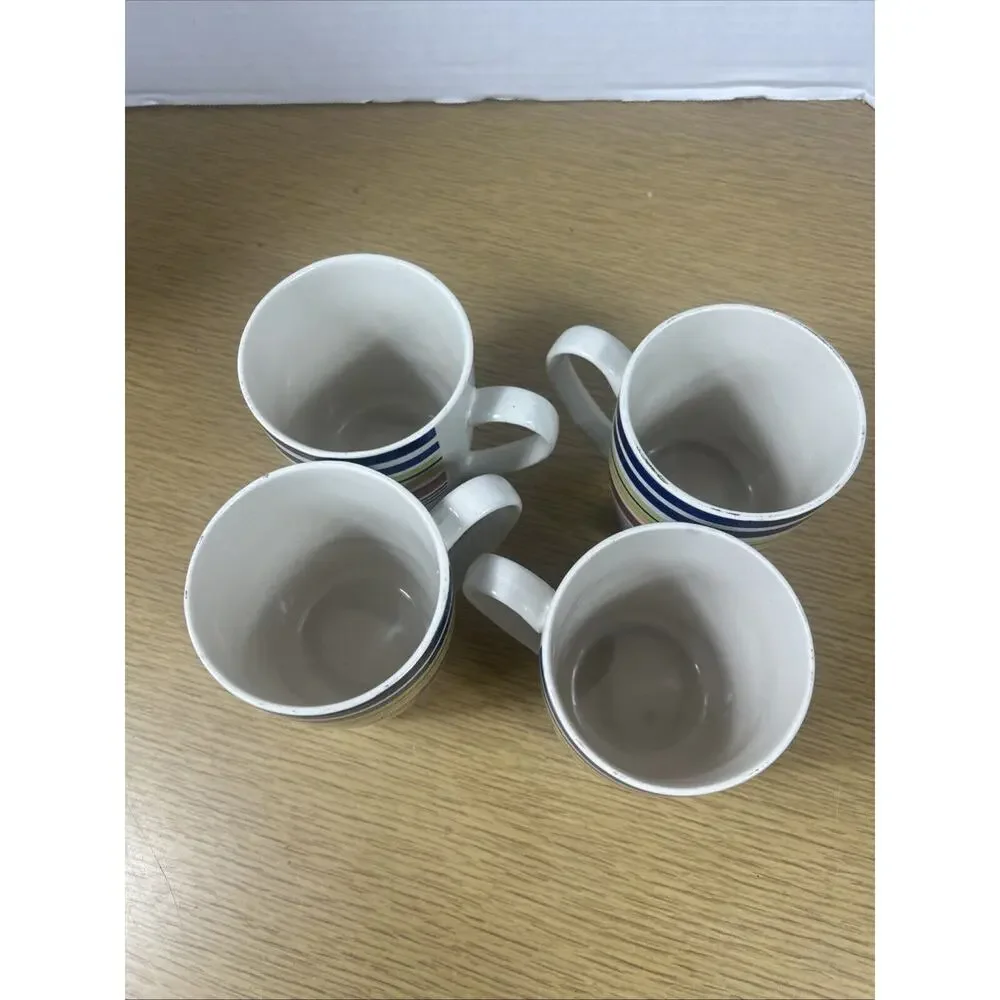 Pier 1 Coffee Mugs Horizontal Stripes Set of 4